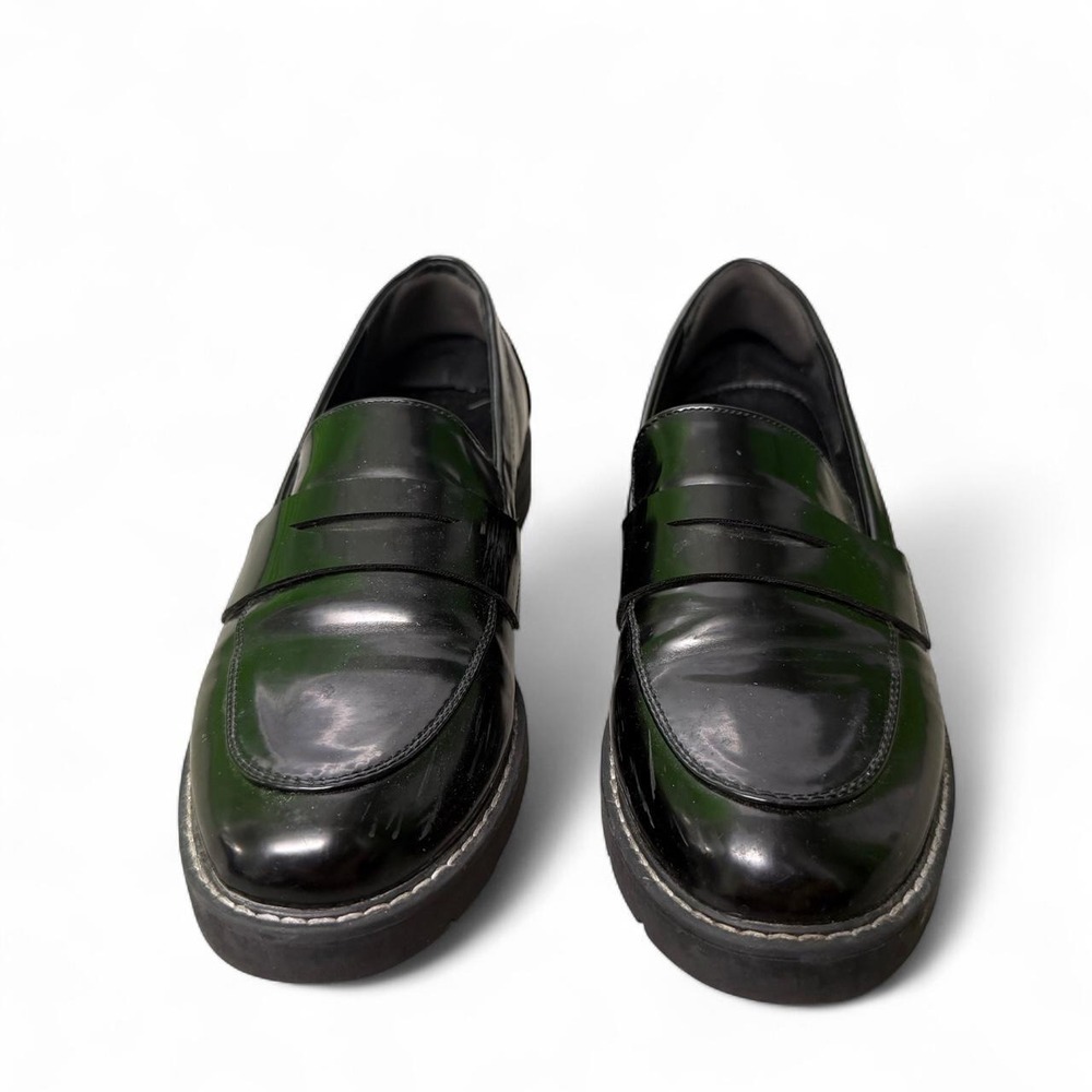 Y2K justfab Danica womens Black‎ patent leather loafers chunky sole, size US 9.5